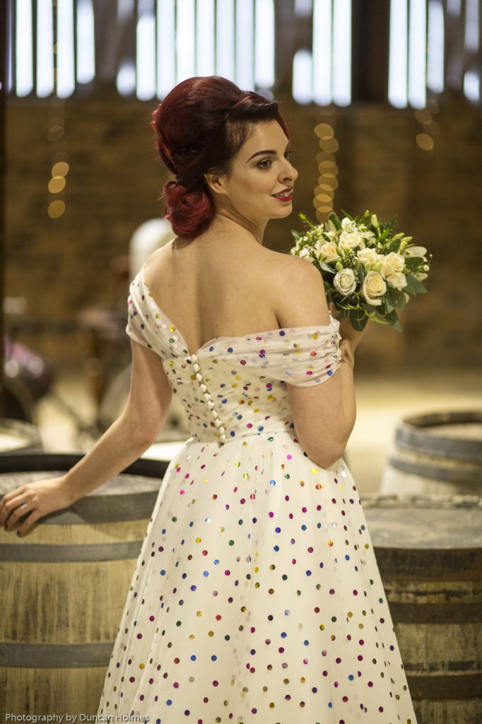 polka dot wedding dress for bridal shoot