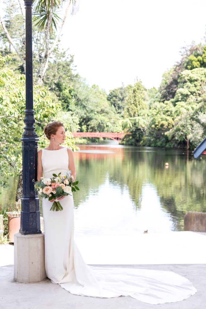 bridal portrait silk crepe dress with long train