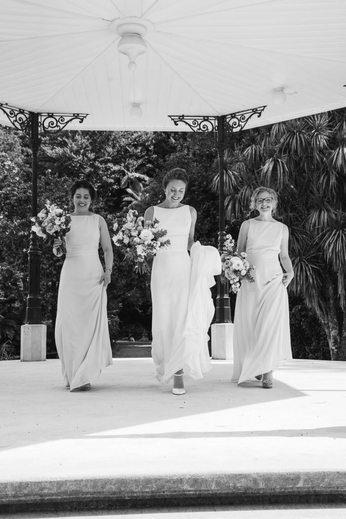 bride and bridesmaids on band stand