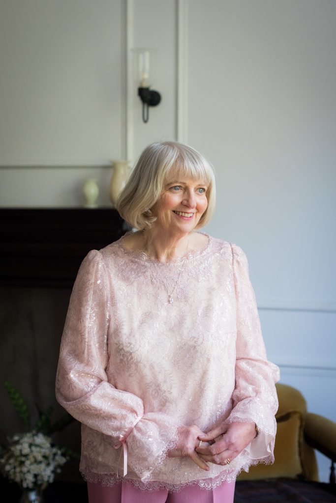 the mother of the bride with her custom made pink top