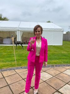 Mother of the groom pink silk suit