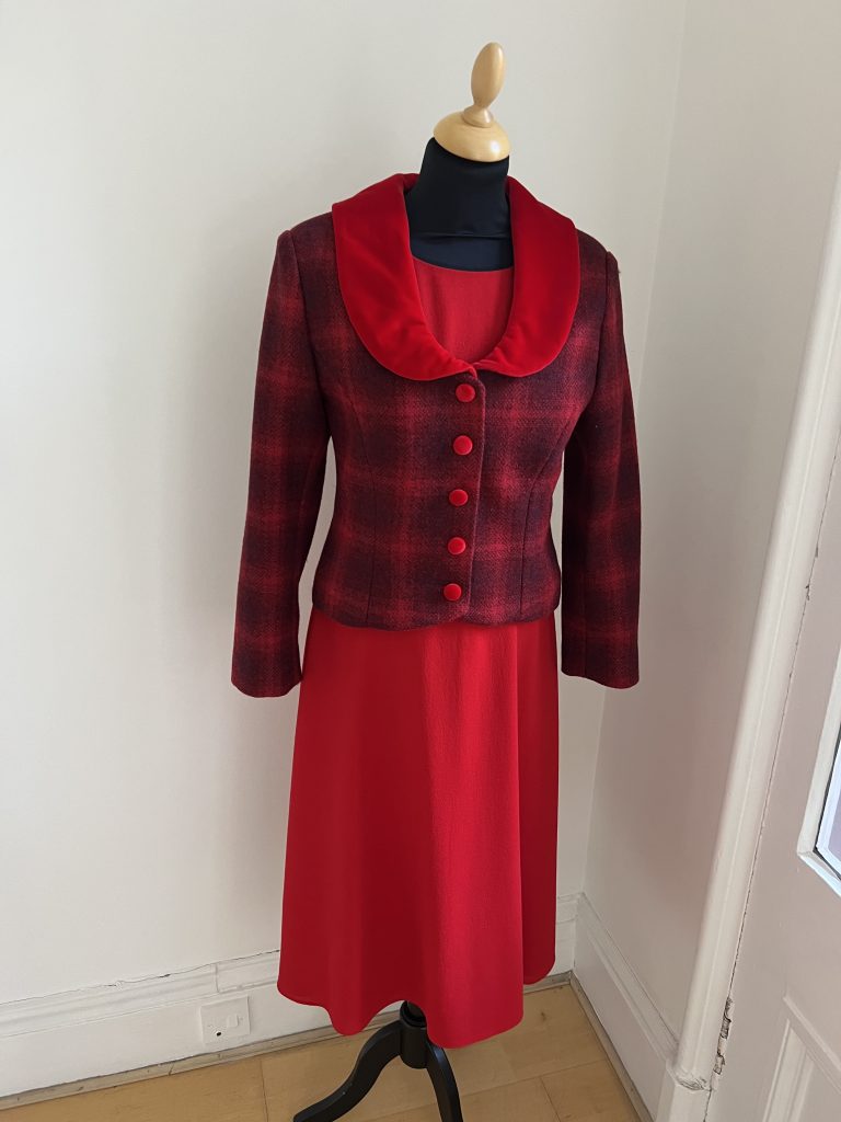 harris tweed jacket with vevet collar and trim for winter wedding